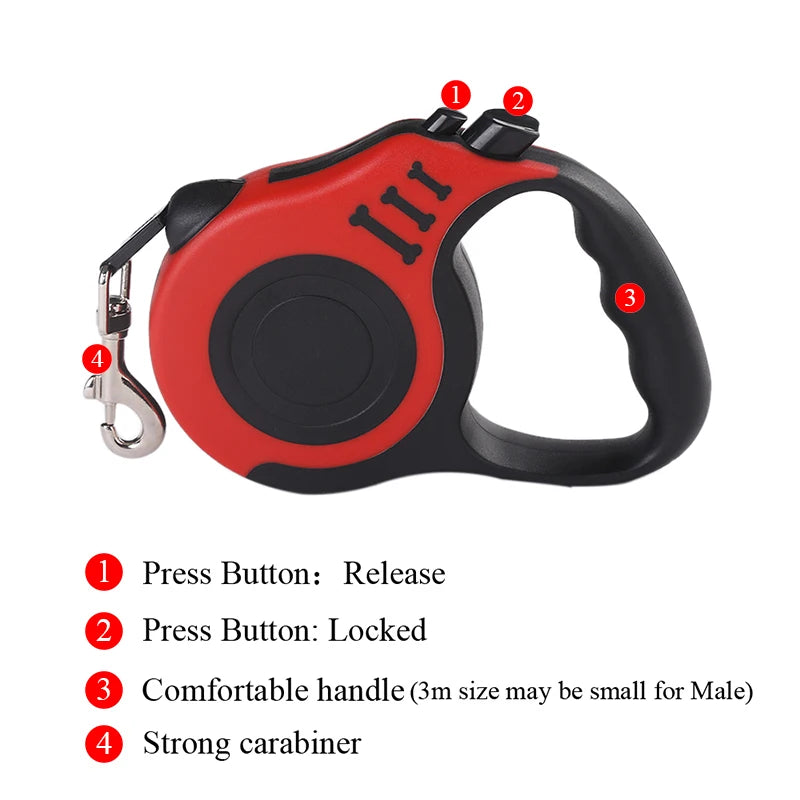 Auto-Retractable Dog Leash, One-Hand Control